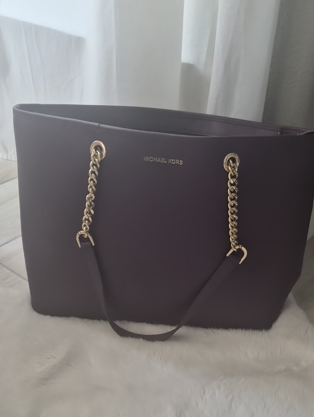 Michael Kors Plum Tote with Gold Chain Handles